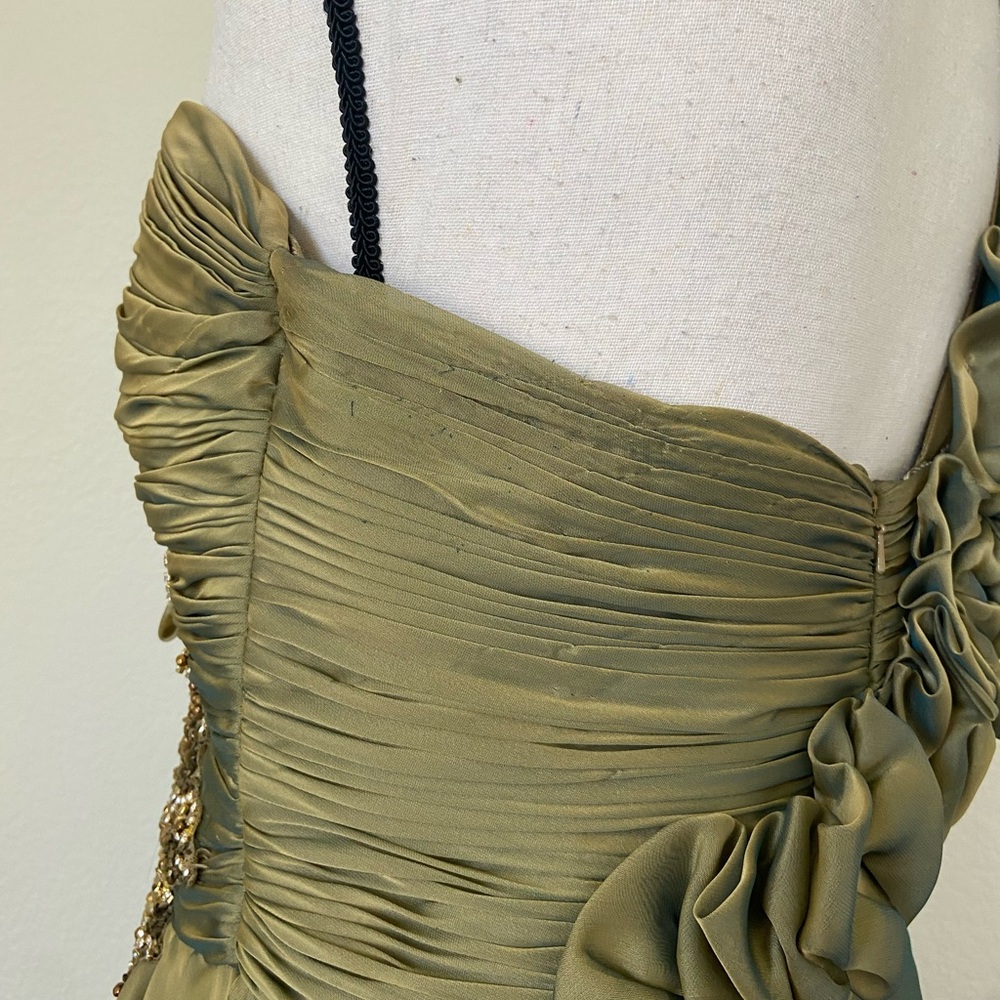 Vintage Mac Duggal Green Ruffle Gown Size 14 - Picture 9 of 12